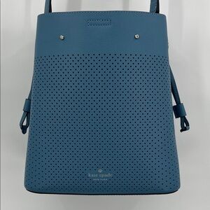 Kate Spade Marti Small Leather Perforated Bucket Shoulder Bag in Niagara Blue